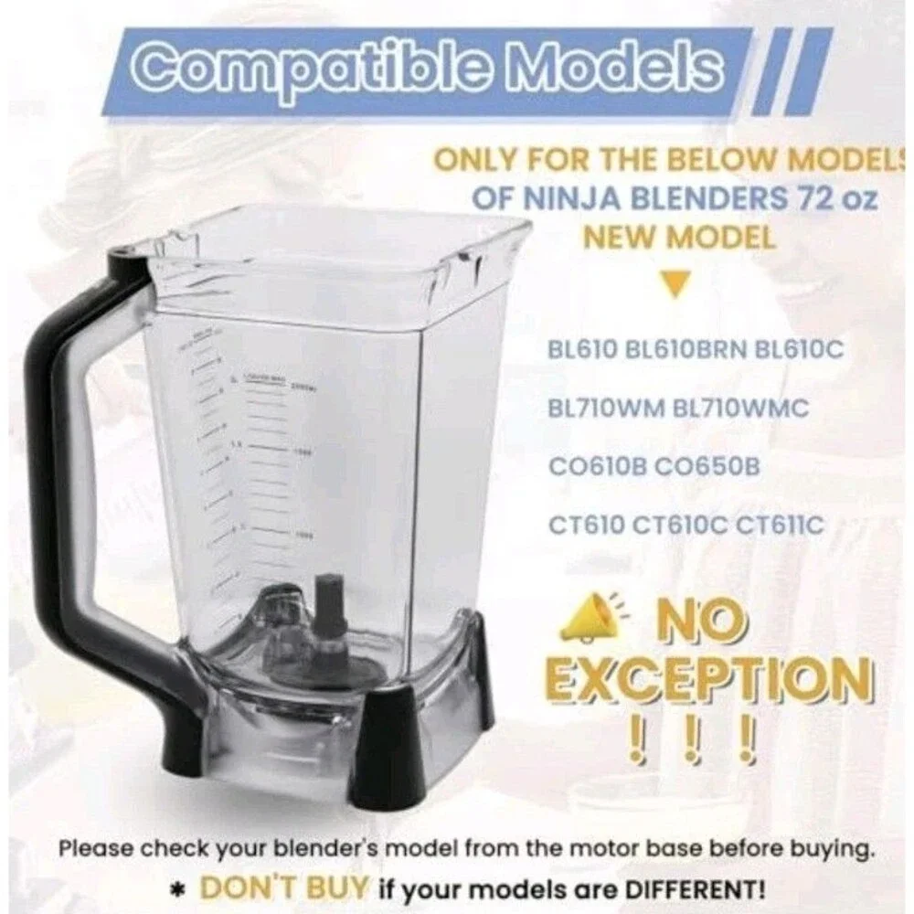 Replacement Pitcher 72 oz XL Compatible for Ninja BL710WM BL710WMC CO650B CT610